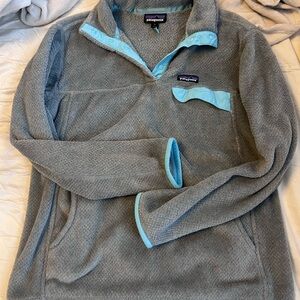 Patagonia Light Gray Fleece with Sky Blue Trim